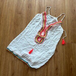 Francesca’s Front Lace Up Stitched Sleeveless Blouse White Multi Size S